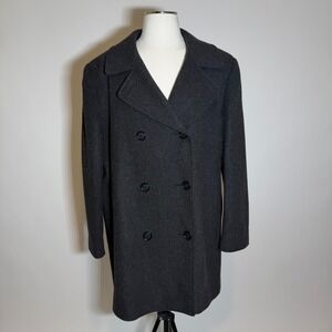 Alfred Dunner Womens 100% Wool Double Breasted Peacoat Size 14 Gray USA Made VTG